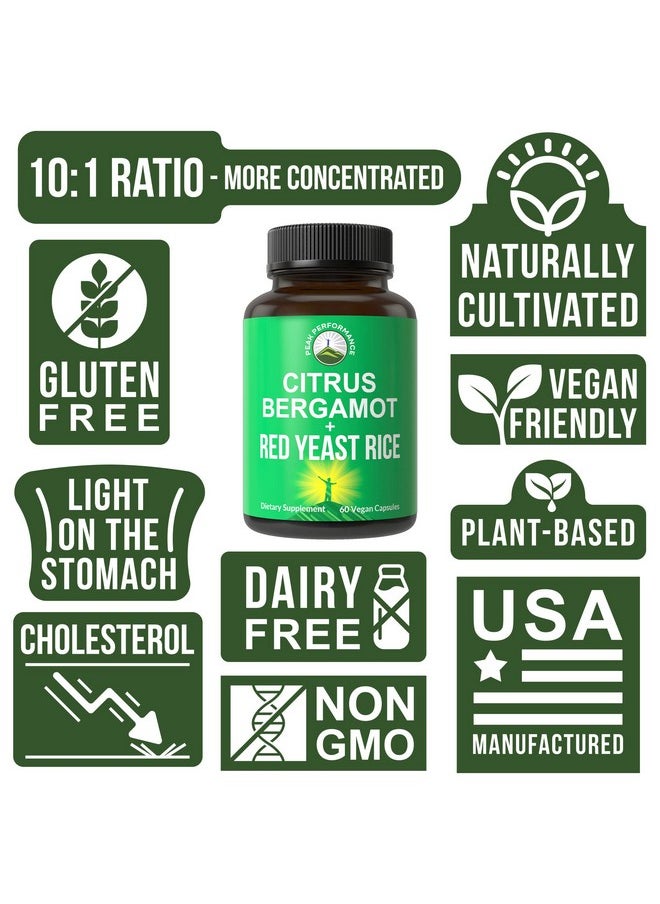 Peak Performance Citrus Bergamot + Red Yeast Rice. Top 2In1 Natural Cholesterol Lowering Supplements. High Strength 10:1 Bergamot Extract. Supplement To Support Optimal Cholesterol Levels. No Gluten Vegan Capsules  - Image 4