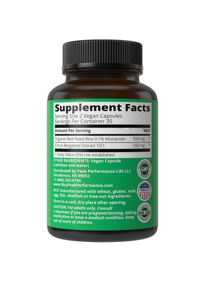 Citrus Bergamot + Red Yeast Rice. Top 2In1 Natural Cholesterol Lowering Supplements. High Strength 10:1 Bergamot Extract. Supplement To Support Optimal Cholesterol Levels. No Gluten Vegan Capsules