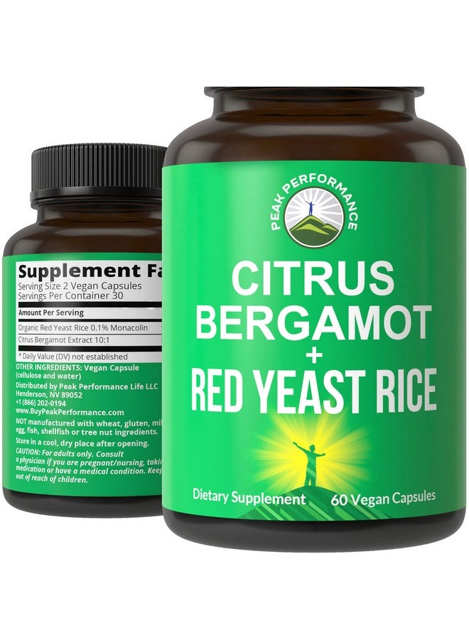 Peak Performance Citrus Bergamot + Red Yeast Rice. Top 2In1 Natural Cholesterol Lowering Supplements. High Strength 10:1 Bergamot Extract. Supplement To Support Optimal Cholesterol Levels. No Gluten Vegan Capsules  - Image 2