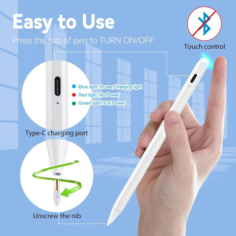 Bbata 2020 iPad Pro 11" 2nd Generation Stylus Pen with Palm Rejection,1.5mm Fine Tip Active Stylus Compatible with Apple Magnetic Pencil for iPad Pro 11-Inch 2nd Gen on Drawing/Writing/Classes,White - Image 5