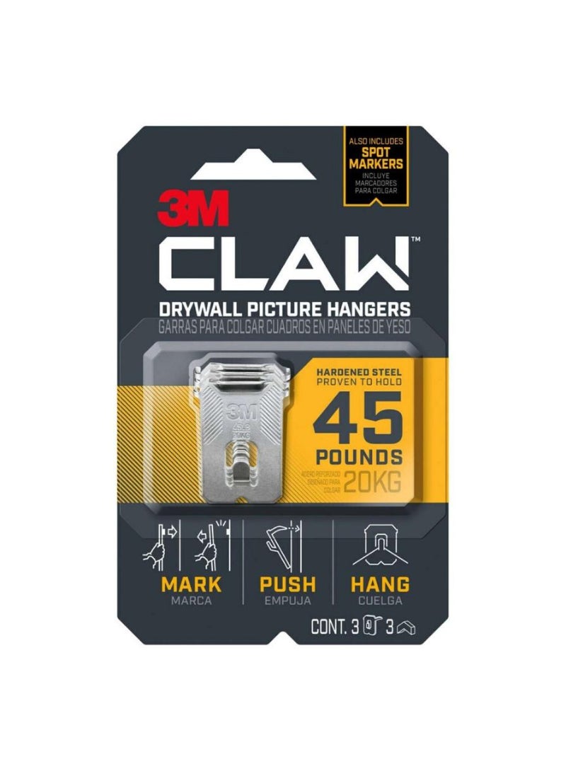 Scotch  3M Claw Steel Drywall Picture Hanger Pack 3Pcs