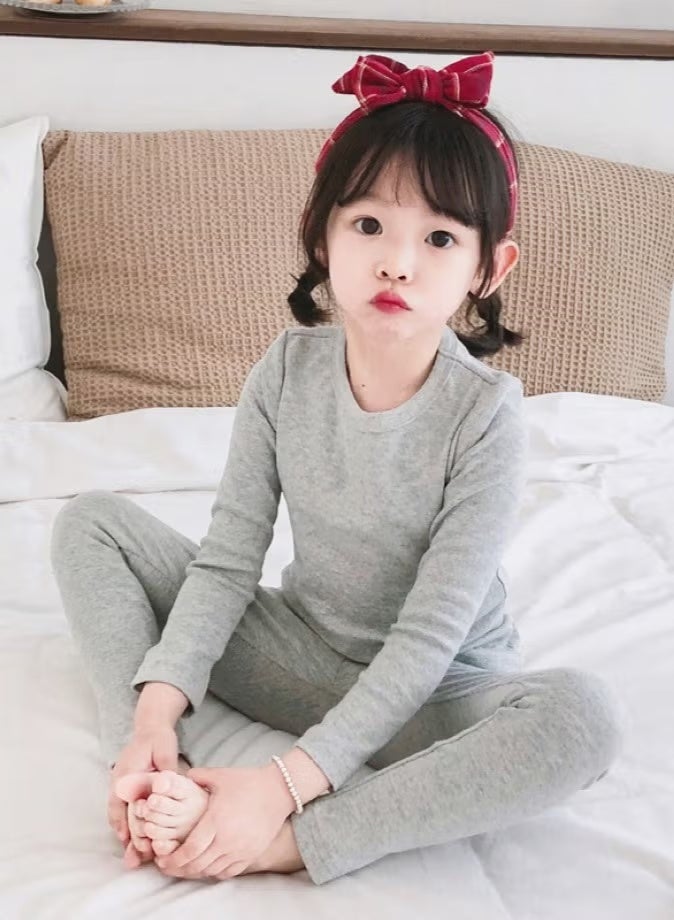 مجموعة ملابس داخلية حرارية للأطفال بلون واحد، قمصان وسروال ناعم، مجموعة ملابس نوم ناعمة للأطفال - Image 1