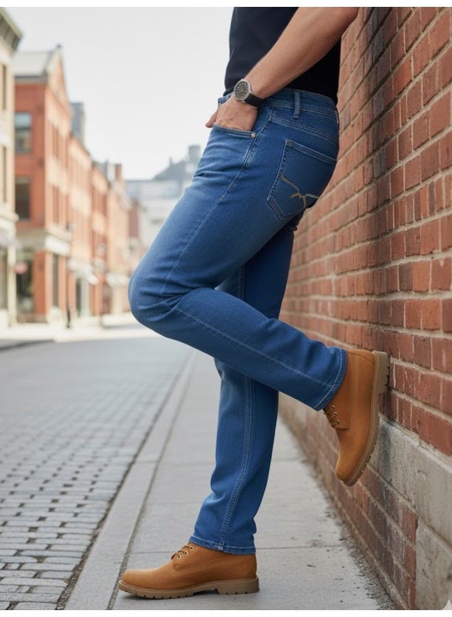 RIGO Blue Stretchable Relaxed Fit Jeans for Men - Image 3