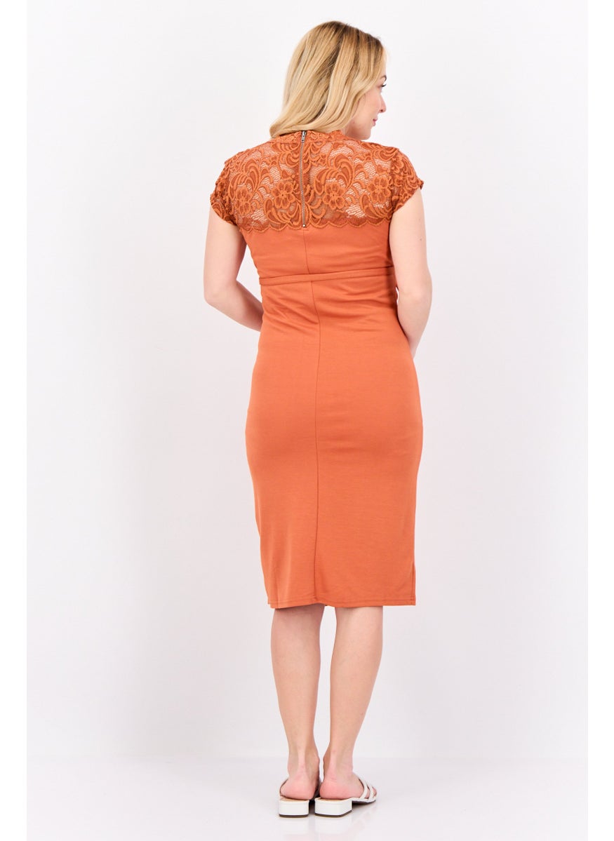 Mamalicious Maternity Textured Midi Dress, Rust  - Image 2