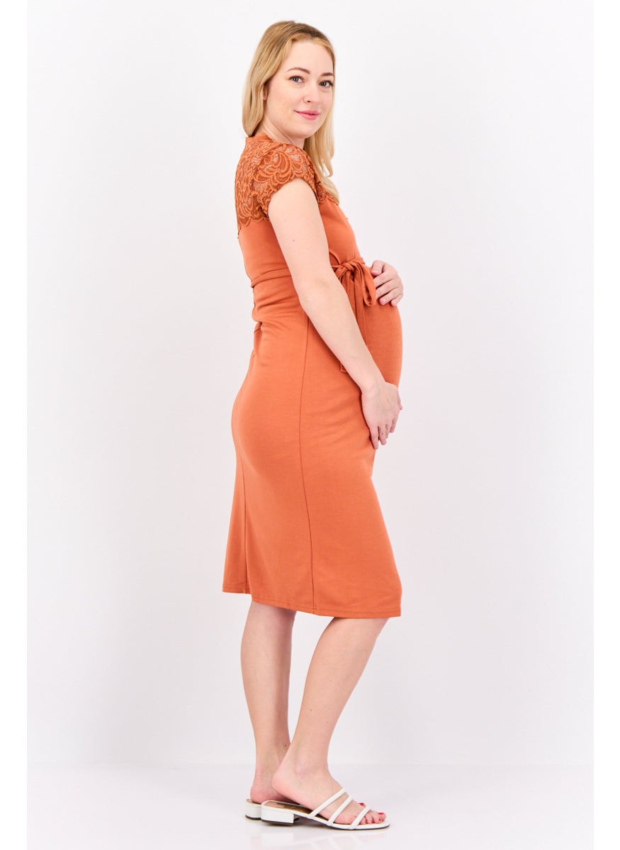 Mamalicious Maternity Textured Midi Dress, Rust  - Image 3