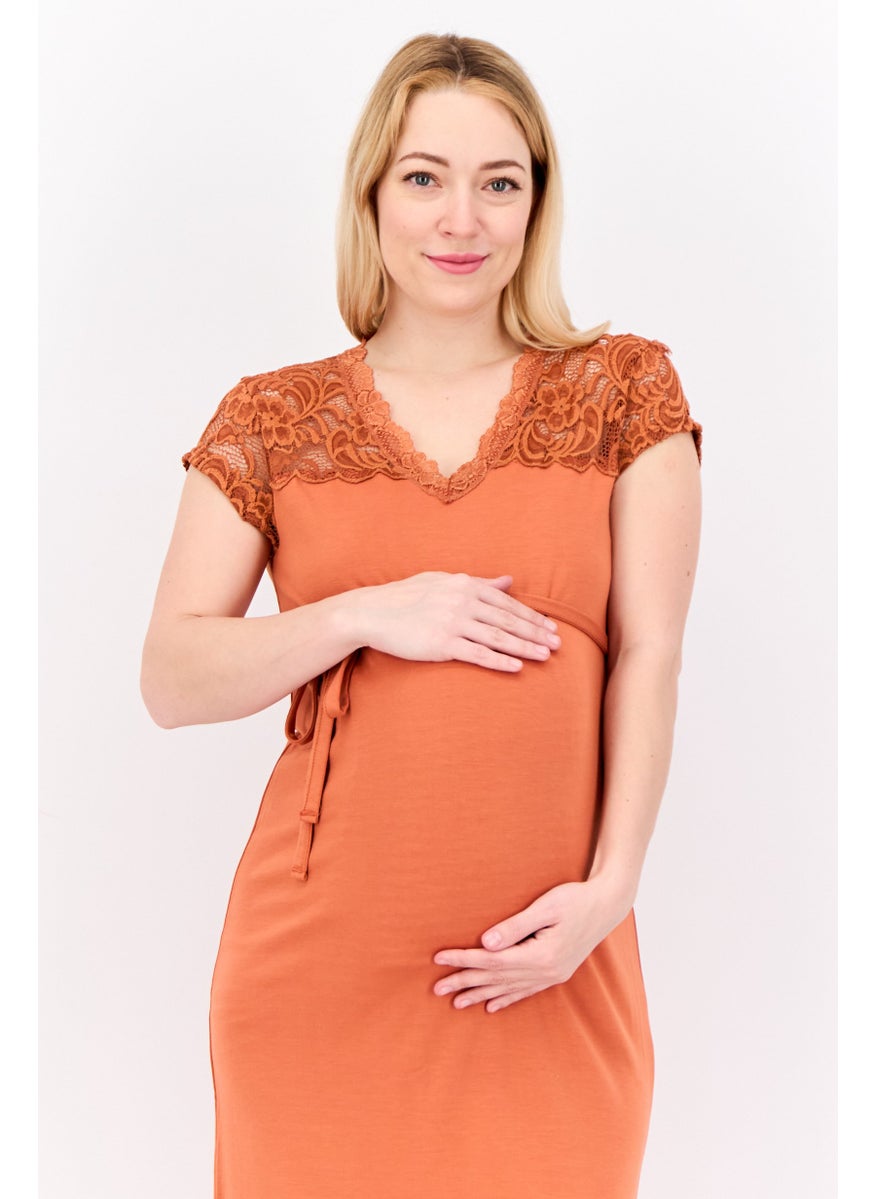 Mamalicious Maternity Textured Midi Dress, Rust  - Image 4