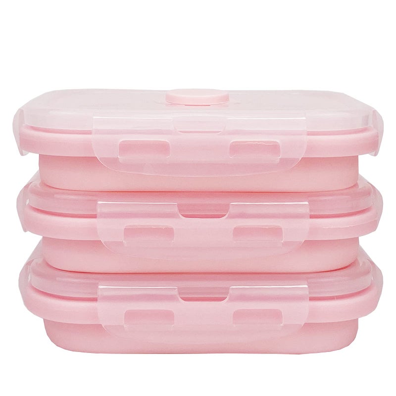 CCyanzi 3piece Collapsible Food Storage Containers with Lids, Silicone Lunch Container, Microwave & Freezer Safe, Space Saving for Kitchen Cabinet and Camping Backpack,(pink) - Image 1