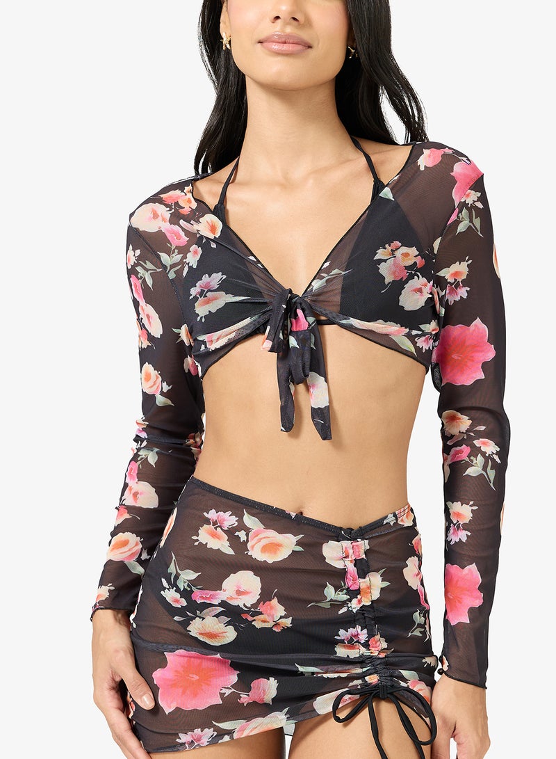 Ginger 4 PC Floral Bikini with Cover Up Top & Skirt Set - Image 5