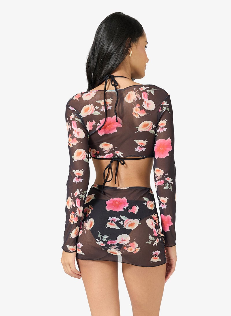 Ginger 4 PC Floral Bikini with Cover Up Top & Skirt Set - Image 3