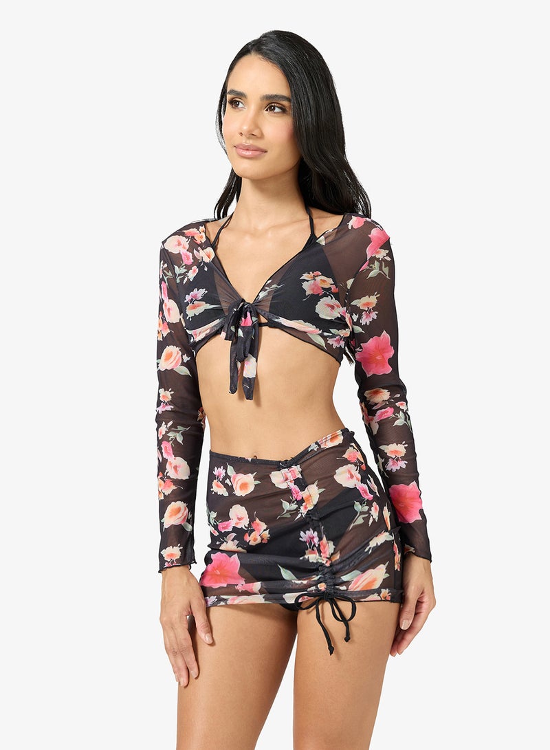 Ginger 4 PC Floral Bikini with Cover Up Top & Skirt Set - Image 1