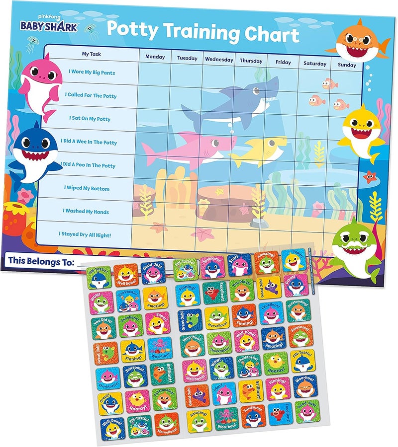 Paper Projects 017030041 Baby Shark Potty Training Includes 56 Sparkly Stickers  Colourful Chart is WipeClean Blue 297cm x 42cm - Image 3