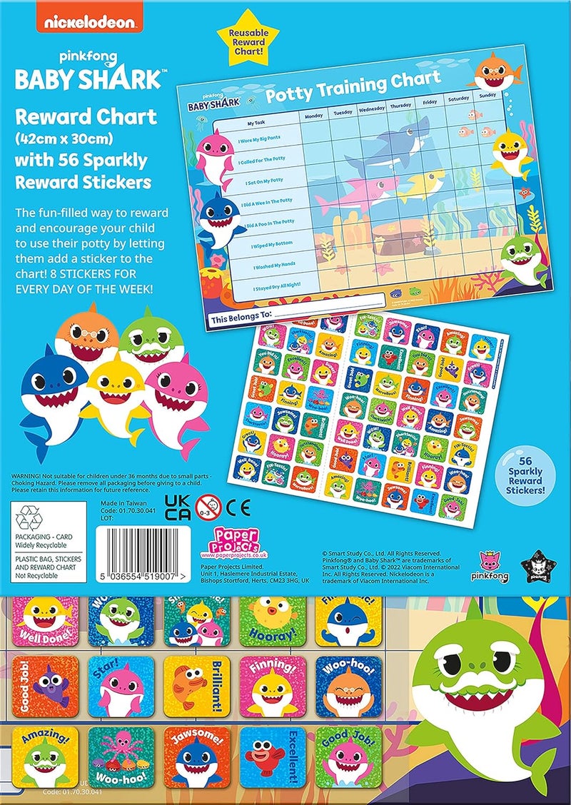 Paper Projects 017030041 Baby Shark Potty Training Includes 56 Sparkly Stickers  Colourful Chart is WipeClean Blue 297cm x 42cm - Image 4