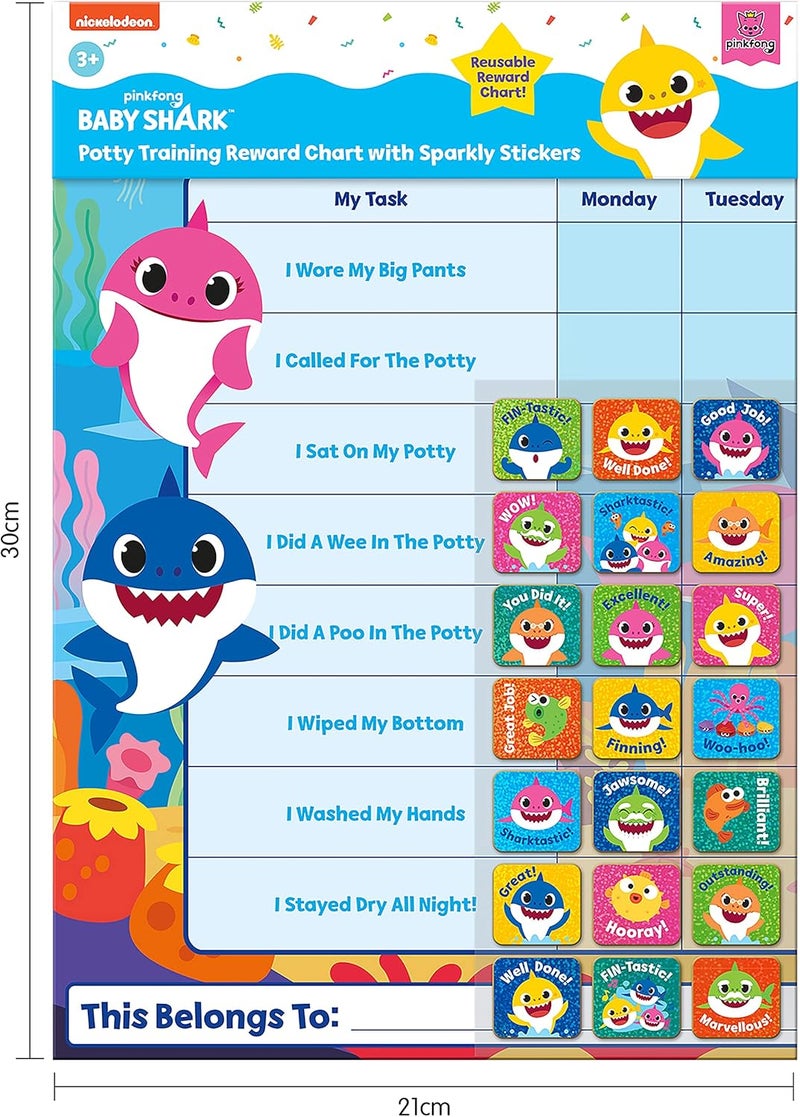 Paper Projects 017030041 Baby Shark Potty Training Includes 56 Sparkly Stickers  Colourful Chart is WipeClean Blue 297cm x 42cm - Image 2