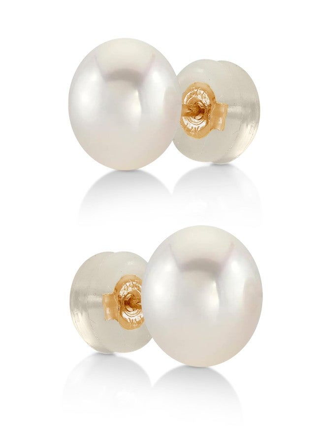 THE PEARL SOURCE Round White Freshwater Real Pearl Earrings for Women - 14k Gold Stud Earrings | Hypoallergenic Earrings with Genuine Cultured Pearls, 7.0-7.5mm - Image 1