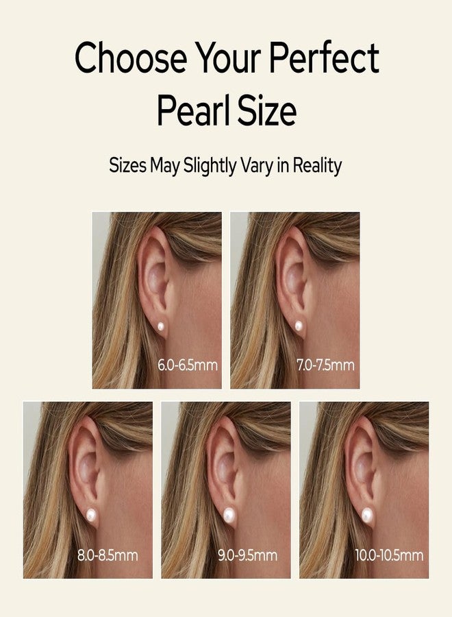 THE PEARL SOURCE Round White Freshwater Real Pearl Earrings for Women - 14k Gold Stud Earrings | Hypoallergenic Earrings with Genuine Cultured Pearls, 7.0-7.5mm - Image 3