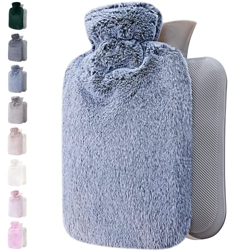 Qomfor Hot Water Bottle with Soft Cover - 1.8L Large - Classic Hot Water Bag for Pain Relief, Neck and Shoulders, Feet Warmer, Menstrual Cramps, Hot and Cold Therapy - Great Gift for Girls - Purple - Image 1