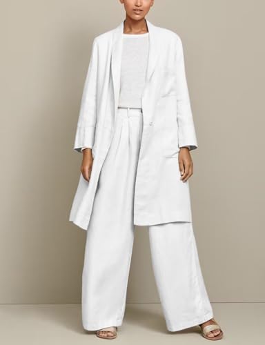 IDEALSANXUN Long Linen Blazer Women 2025 Spring Summer Lightweight Jackets Cotton Linen Clothes Trench Coat Cardigan Tops, White, L - Image 3