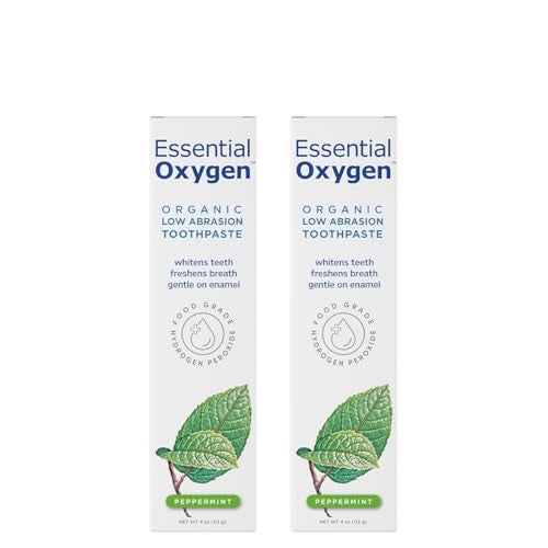 Essential Oxygen معجون أسنان عضوي معتمد من Essential Oxygen لتبييض الأسنان وتنفس أكثر انتعاشًا ولثة أكثر سعادة وحساسية الأسنان بنكهة النعناع 4 أونصات عبوة من 2 - Image 1