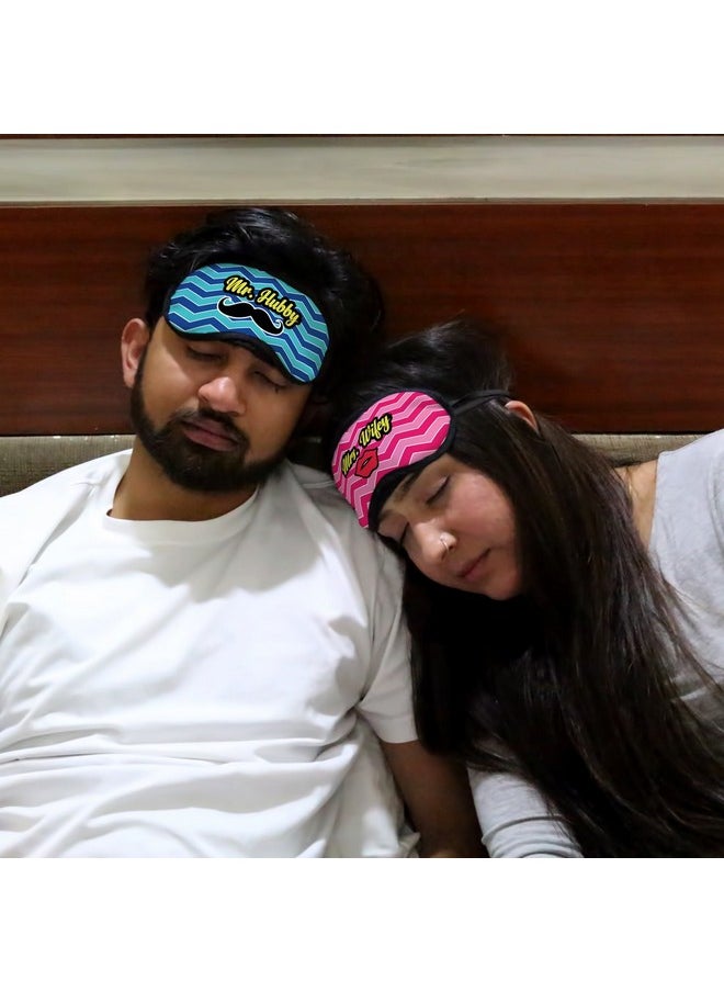 Indigifts Indigifts Valentines Day Gifts Mr. Hubby And Mrs. Wifey Quote Multi Eye Mask 7.8x3.3 inches Set of 2 - Gift for Boyfriend-Girlfriend-Birthday, Eye Mask for Sleeping, Printed Eye Cover for Sleeping  - Image 2