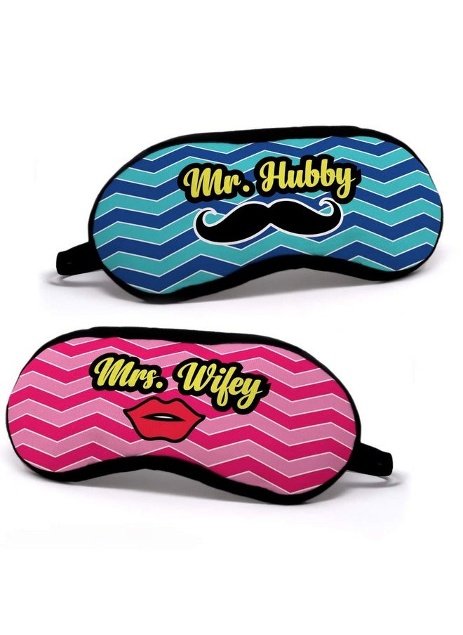 Indigifts Indigifts Valentines Day Gifts Mr. Hubby And Mrs. Wifey Quote Multi Eye Mask 7.8x3.3 inches Set of 2 - Gift for Boyfriend-Girlfriend-Birthday, Eye Mask for Sleeping, Printed Eye Cover for Sleeping  - Image 1