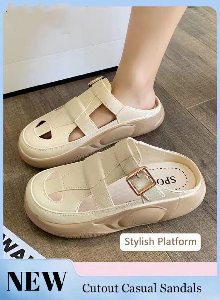 FASHION Women's Closed Toe Half Slippers Summer Slip On Lazy Half Slide Sandals Soft And Comfort Hollow Out This Solid Casual Shoes For Women Freeing Up Your Feet - Image 1
