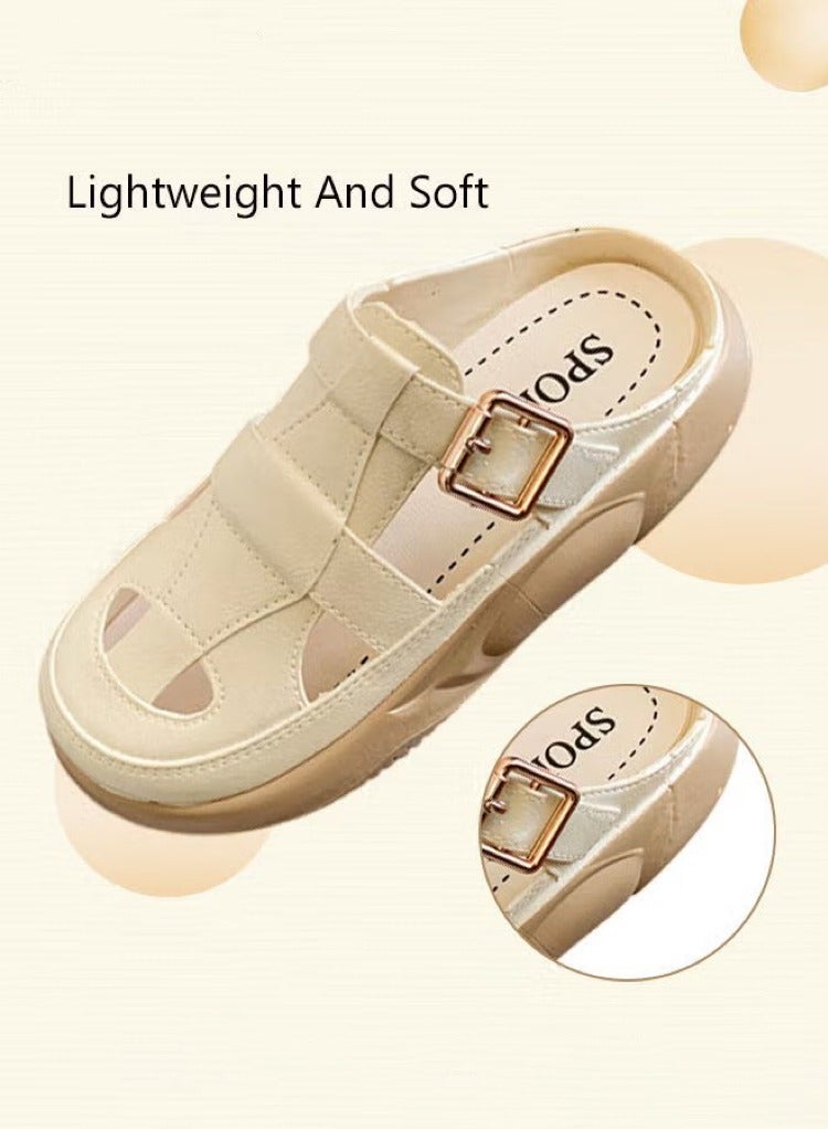 FASHION Women's Closed Toe Half Slippers Summer Slip On Lazy Half Slide Sandals Soft And Comfort Hollow Out This Solid Casual Shoes For Women Freeing Up Your Feet - Image 3