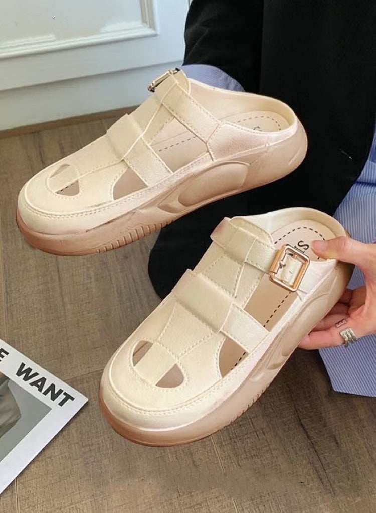 FASHION Women's Closed Toe Half Slippers Summer Slip On Lazy Half Slide Sandals Soft And Comfort Hollow Out This Solid Casual Shoes For Women Freeing Up Your Feet - Image 4