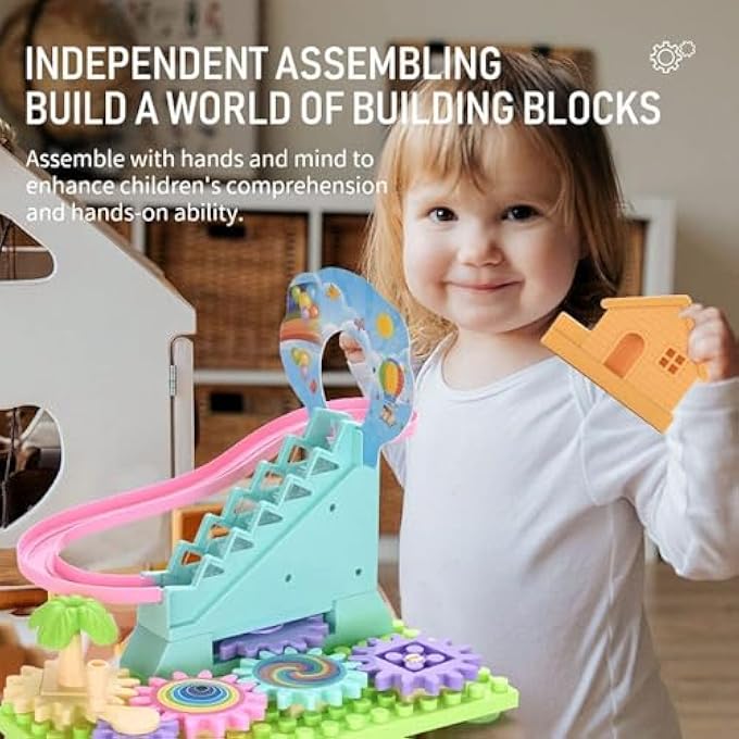 STEM PENGUIN CRANK LADDER ROLLER COASTER BLUE, PINK, BROWN & GREEN TOY, WITH SWING TREE & PINK SLIDE SMALL FIGURE TOY MANUAL ROCKER ARM TOY WHEELS TOY FOR BOYS & GIRLS - Image 4