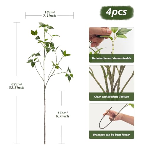 Uqueeten Artificial Plants Greenery Eucalyptus Stems Branches Plant for Home Decor，Faux Rustic Ficus Leaf Floral for Indoor Table Bathroom Bedroom Kitchen Decoration,Real Plastic Eucalytus Wedding Dcor（4PCS) - Image 2