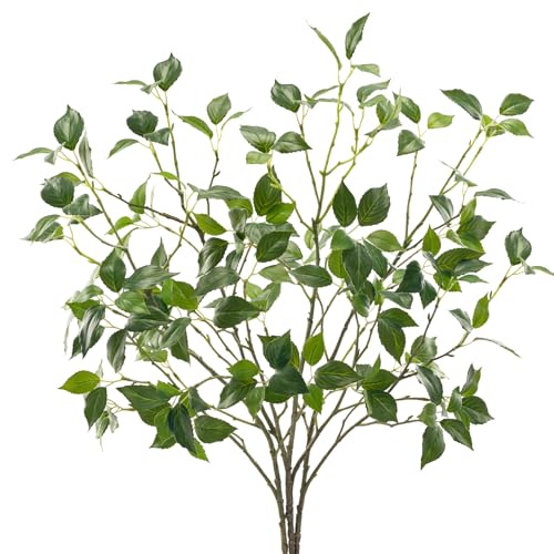 Uqueeten Artificial Plants Greenery Eucalyptus Stems Branches Plant for Home Decor，Faux Rustic Ficus Leaf Floral for Indoor Table Bathroom Bedroom Kitchen Decoration,Real Plastic Eucalytus Wedding Dcor（4PCS) - Image 1
