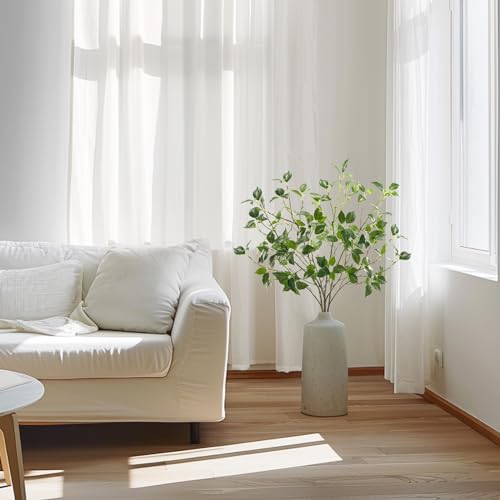 Uqueeten Artificial Plants Greenery Eucalyptus Stems Branches Plant for Home Decor，Faux Rustic Ficus Leaf Floral for Indoor Table Bathroom Bedroom Kitchen Decoration,Real Plastic Eucalytus Wedding Dcor（4PCS) - Image 4