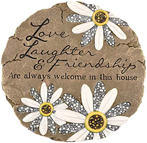 Carson Friendship Garden Stone, Garden Decor Stepping Stones with Beadworks Decorative Home Accent, Daisy, Round, 9 x 9.25 inches - Image 1