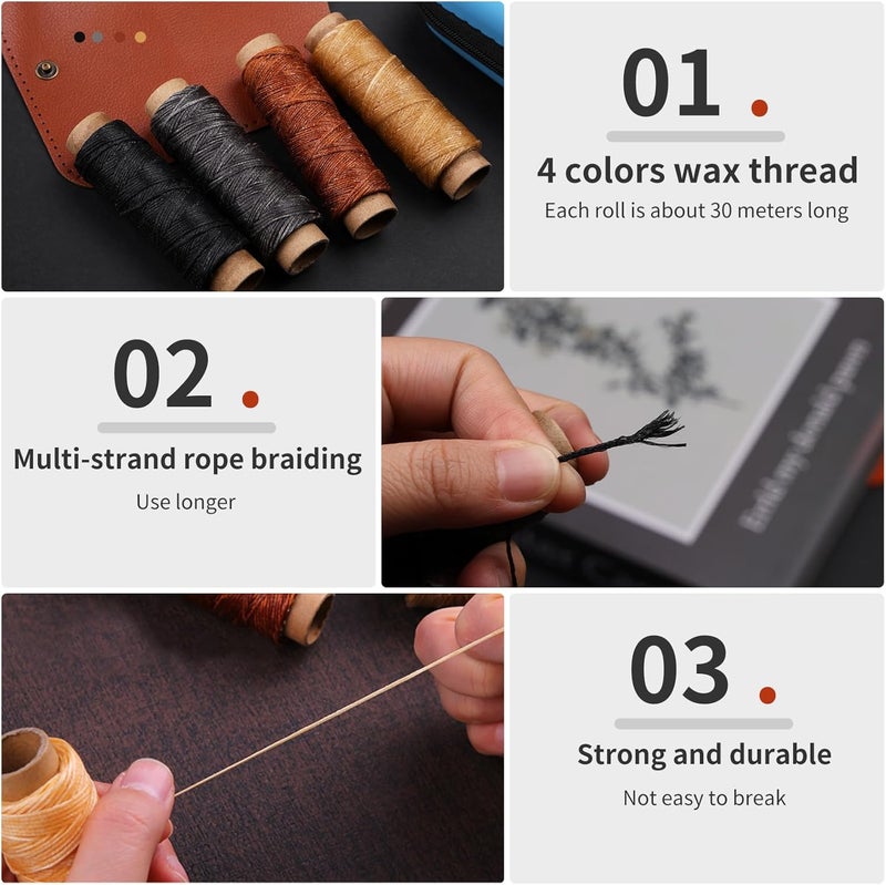 MORFEN Leather Sewing Kit, Leather Stitching Kit with Sewing Awl, Needles, Waxed Thread, Upholstery Repair Kit, Heavy Duty Sewing Tools for Hand Stitching Car Seats, Sofa, Carpets, Shoes, DIY Craft - Image 4