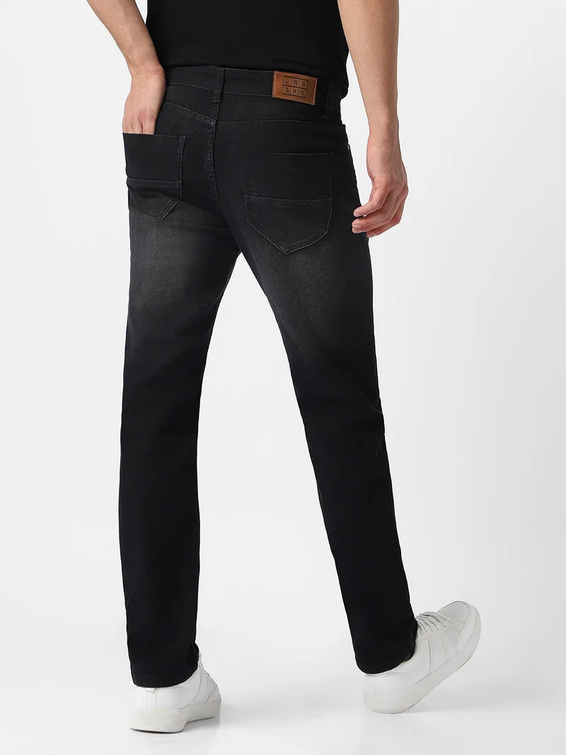 Urbano Fashion  Urbano Fashion Men's Black Regular Fit Washed Jeans Stretchable  | Best Price UAE