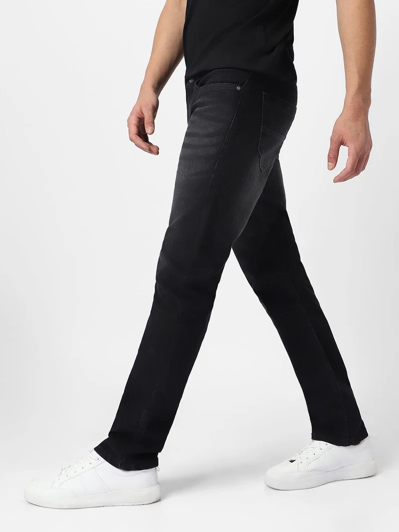 Urbano Fashion  Urbano Fashion Men's Black Regular Fit Washed Jeans Stretchable  | Best Price UAE
