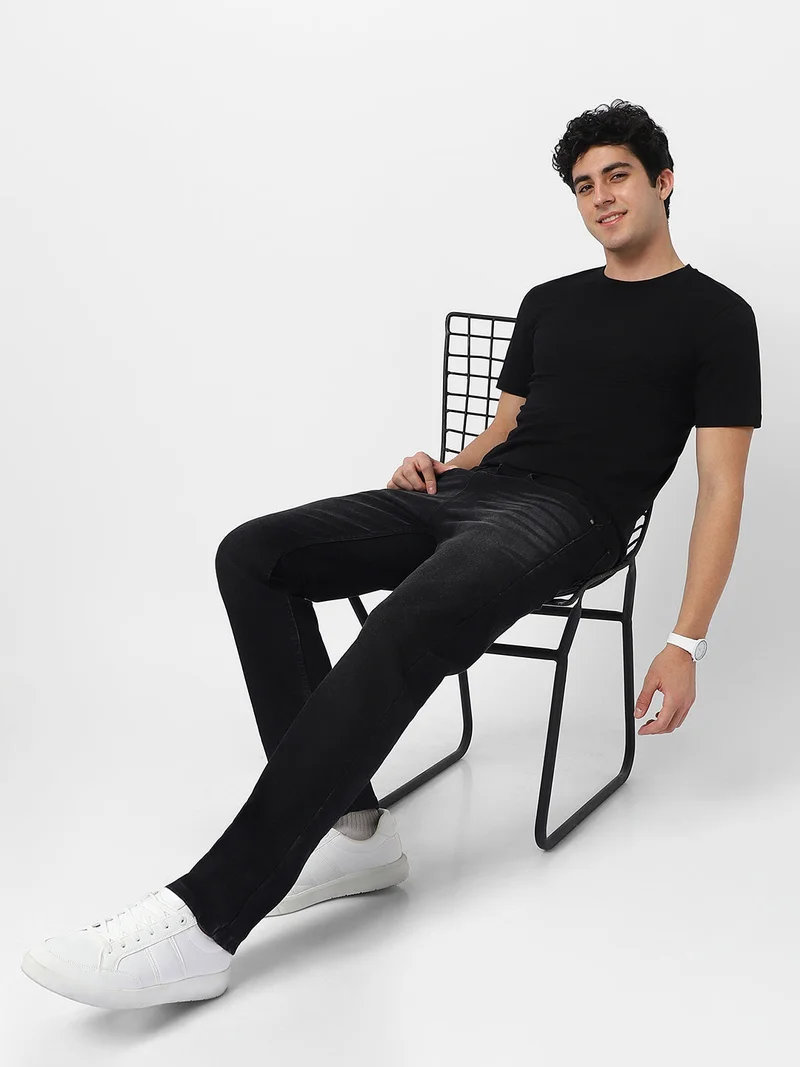 Urbano Fashion  Urbano Fashion Men's Black Regular Fit Washed Jeans Stretchable  | Best Price UAE