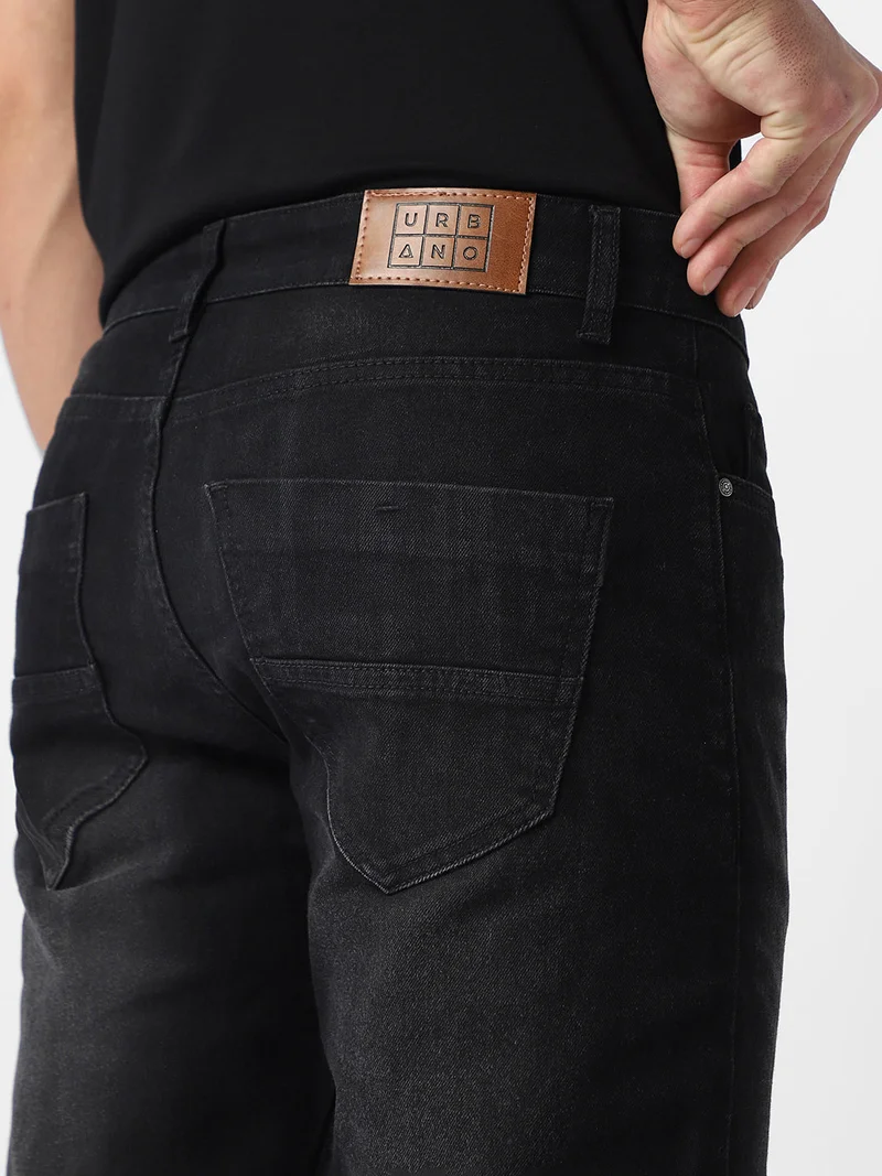Urbano Fashion  Urbano Fashion Men's Black Regular Fit Washed Jeans Stretchable  | Best Price UAE