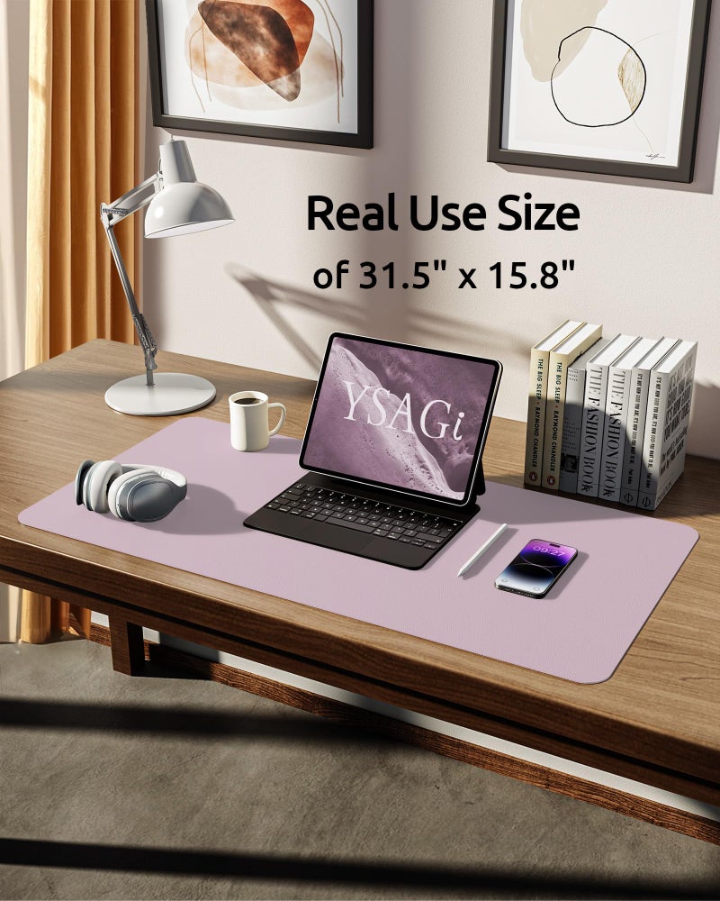 YSAGi Leather Desk Protector, Office Mat, Large Mouse Mat, Non-Slip PU Leather Blotter, Laptop Desk Mat, Waterproof Writing Pad for Office and Home (Grayish Lavender, 31.5" x 15.8") - Image 5