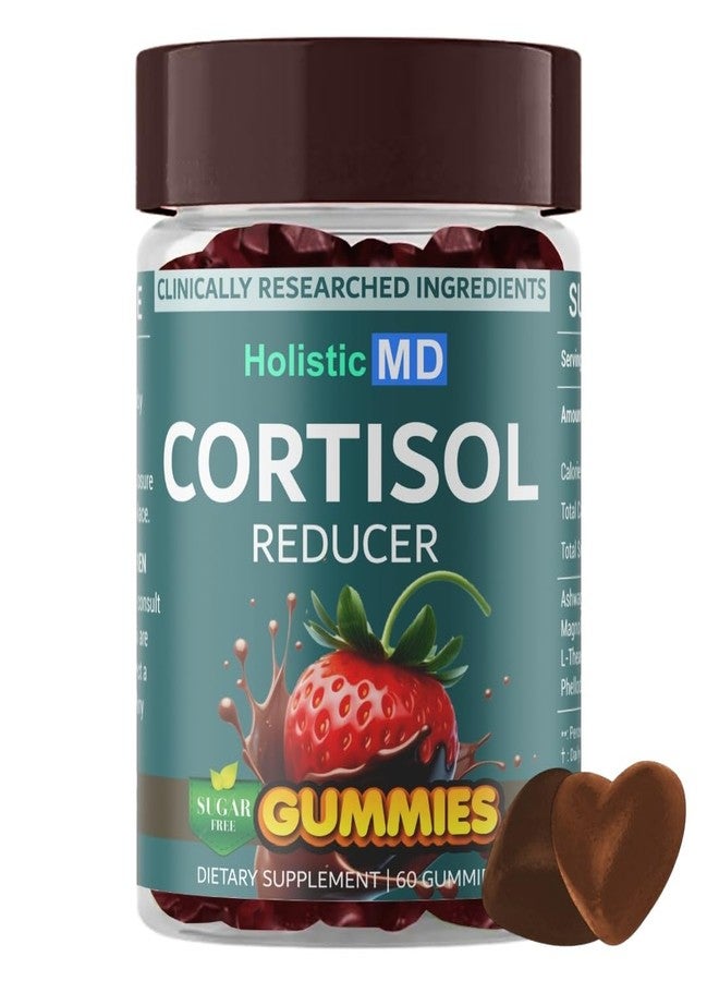 Holistic MD Lower Cortisol for Women and Men - Best Cortisol Blocker with Clinically Researched Ingredients - Sugar Free with Monk Fruit - 60 Chocolate Strawberry Flavor Gummies - Image 1