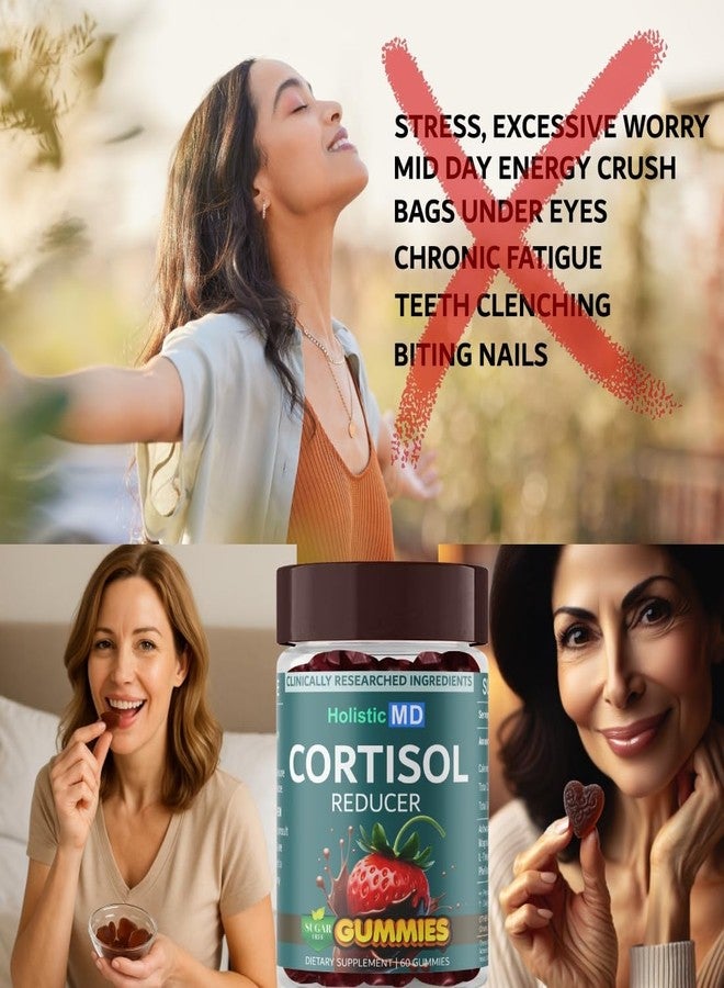 Holistic MD Lower Cortisol for Women and Men - Best Cortisol Blocker with Clinically Researched Ingredients - Sugar Free with Monk Fruit - 60 Chocolate Strawberry Flavor Gummies - Image 2