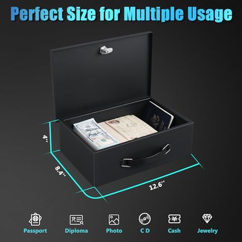 xydled Fire Resistant Safe Fire Safe Box with Key Lock for Home Office Security Storage for Valuables Documents,12.8 x 8.5 x 4.5 Inch,Black - Image 3