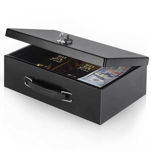 xydled Fire Resistant Safe Fire Safe Box with Key Lock for Home Office Security Storage for Valuables Documents,12.8 x 8.5 x 4.5 Inch,Black - Image 1