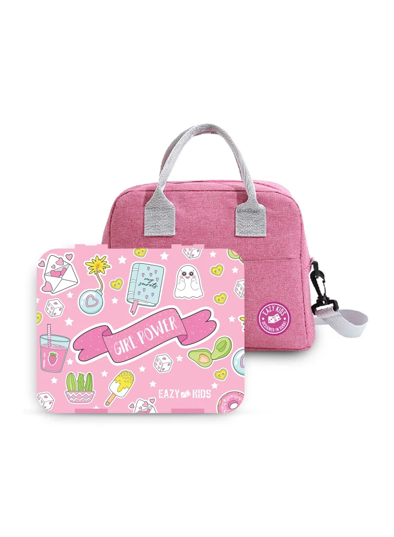 Eazy Kids Eazy Kids Bento Box wt Insulated Lunch Bag & Cutter Set - Combo - Girl Power Pink