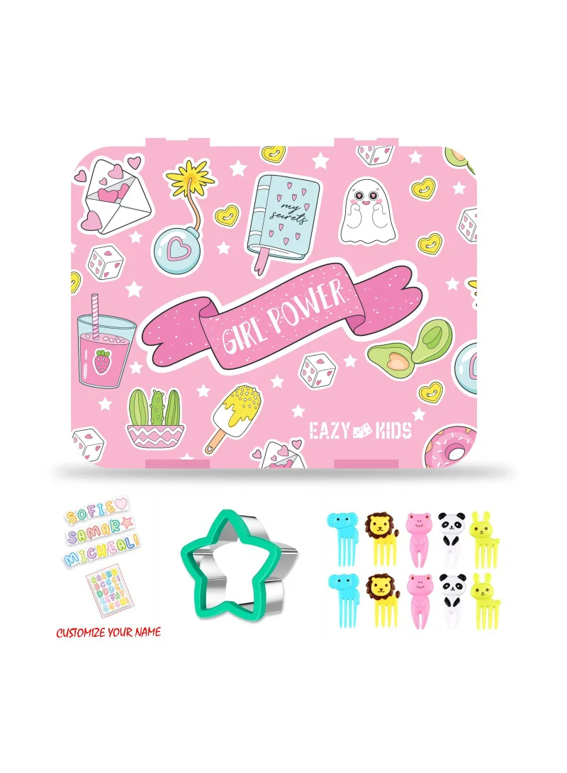 Eazy Kids Eazy Kids Bento Box wt Insulated Lunch Bag & Cutter Set - Combo - Girl Power Pink