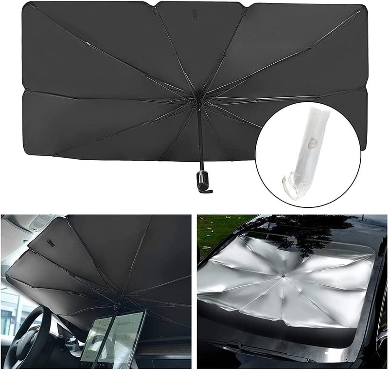 SHOWAY Car Sun Shade for Windshield Foldable Sunshades Umbrella for Car Front Windshield, Easy to Store and Use Protect Vehicle from UV Sun and Heat Fits Windshields of Various Sizes (57'' x 31'') - Image 1