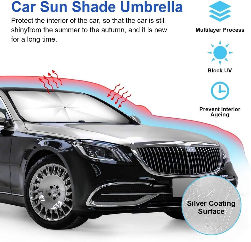 SHOWAY Car Sun Shade for Windshield Foldable Sunshades Umbrella for Car Front Windshield, Easy to Store and Use Protect Vehicle from UV Sun and Heat Fits Windshields of Various Sizes (57'' x 31'') - Image 4