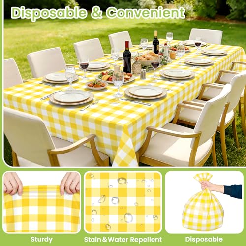 Mulbozy 4 Pcs Yellow Checkered Tablecloth 54 ×108 Inches Rectangle Yellow Gingham Tablecover Disposable Plastic Waterproof Table Cover for Outdoor Picnic, Kitchen, Holiday Birthday Party - Image 5