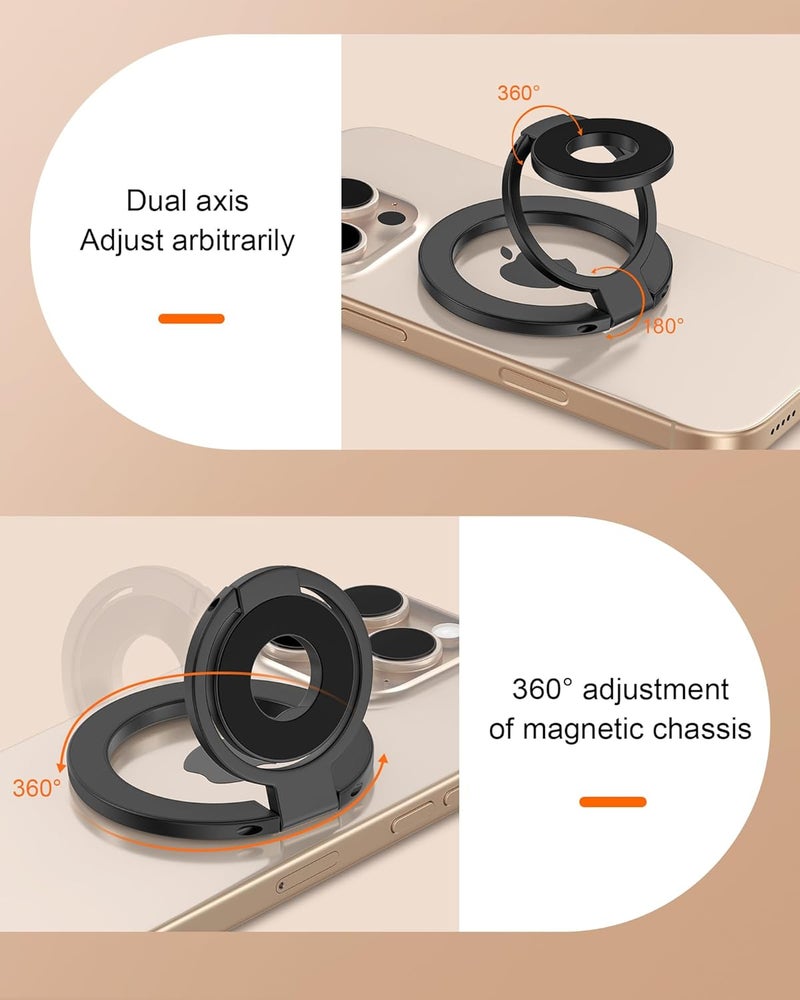 AILKIN Phone Ring Holder Grip with Dual-Side Magnets, Universal Magnetic Kickstand Stand, Wireless Charging Friendly, Foldable for iPhone 17 Pro Max, Samsung, Case, Desk, Car Mount, MagSafe Compatible-Black - Image 3