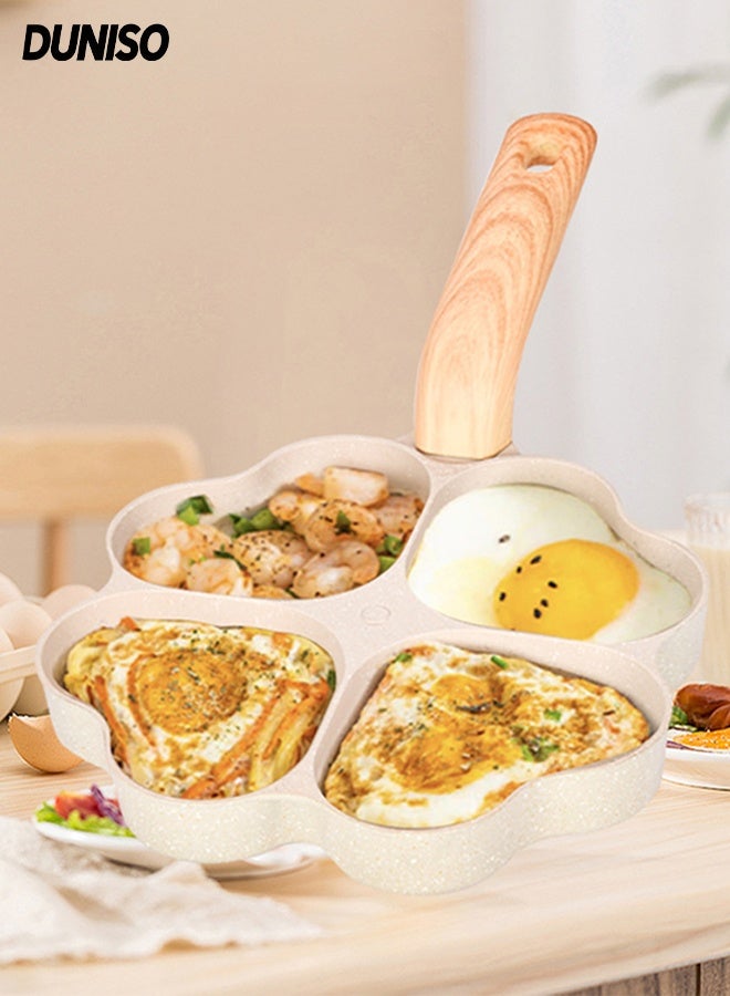 DUNISO 4-Cup Egg Frying Pan,Non-stick Granite Omelette Skillet,Burger Pan Suitable for Gas and Induction Cook,Cookware with Bakelite Handle - Image 2