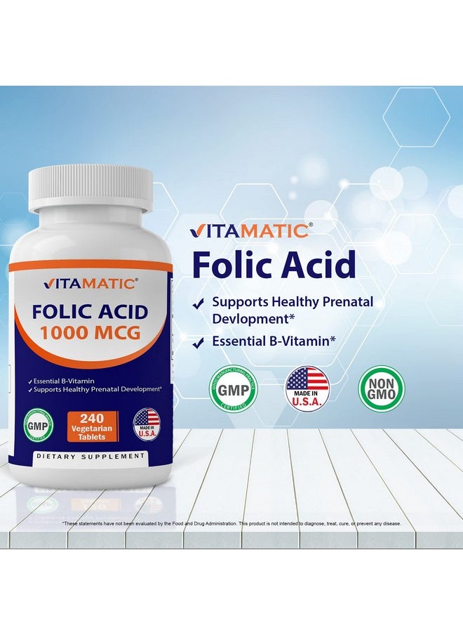 Vitamatic Folic Acid 1000 mcg (1 mg) - Vegetarian Tablets - 1667 mcg DFE - Vitamin B9 (240 Count (Pack of 1)) - pzsku/Z5903A1A103DAE4A31372Z/45/_/1739864113/0b254ee7-41d6-4d3e-9aeb-72a933f0f4bf